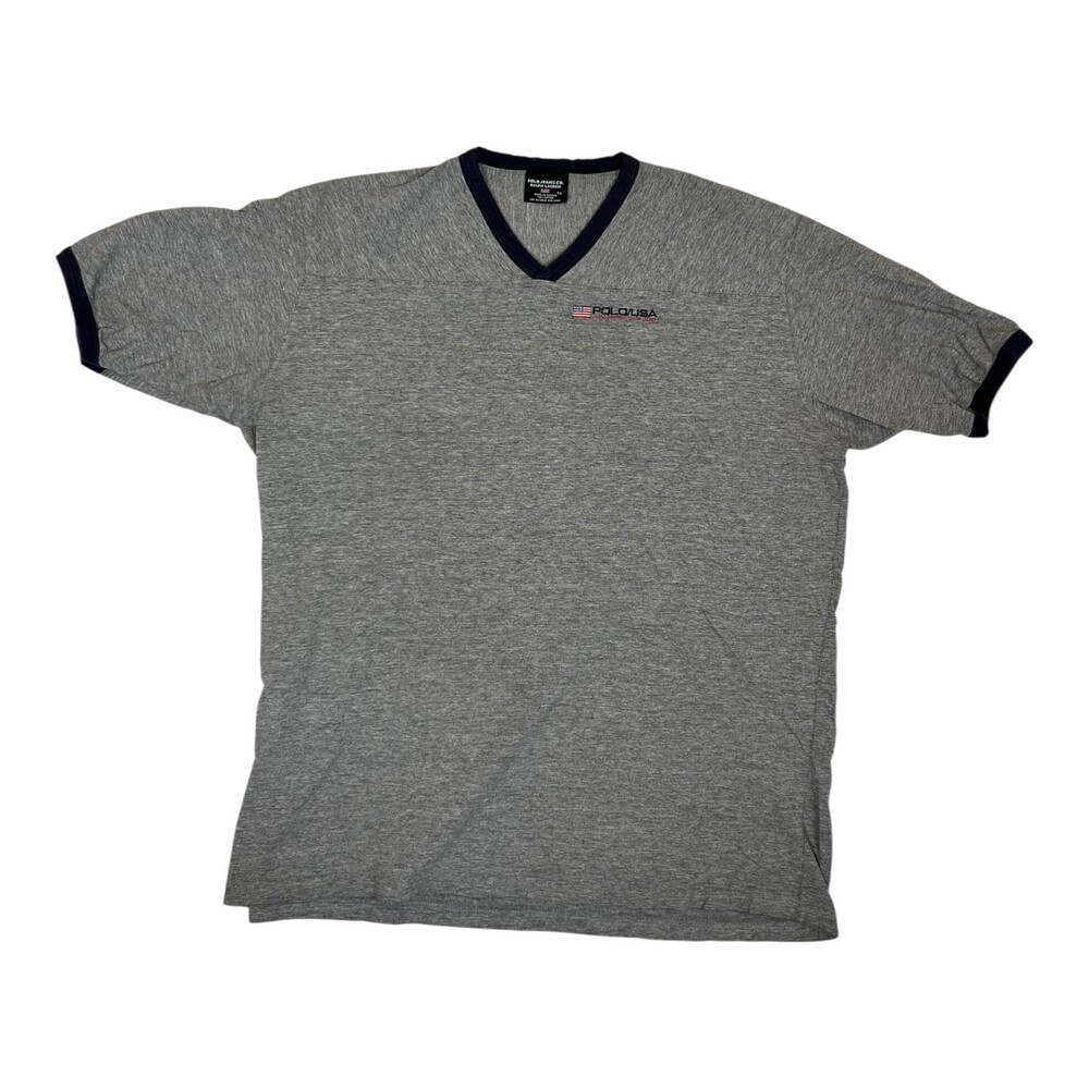 Vintage Polo Jeans Co Ralph Lauren V-Neck T-Shirt Size XL Y2K Gray Embroidered